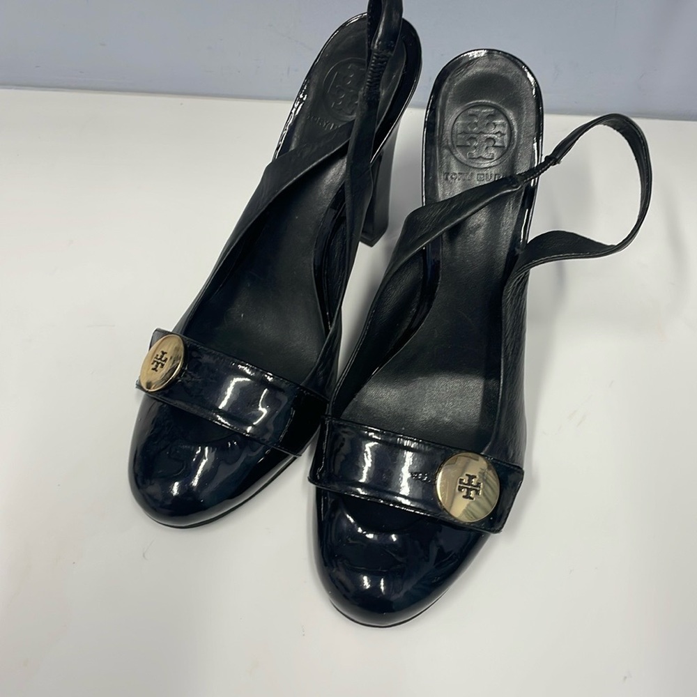 TORY BURCH. Women's Patent Leather Sling Back High Heel Shoes Size 10 Black